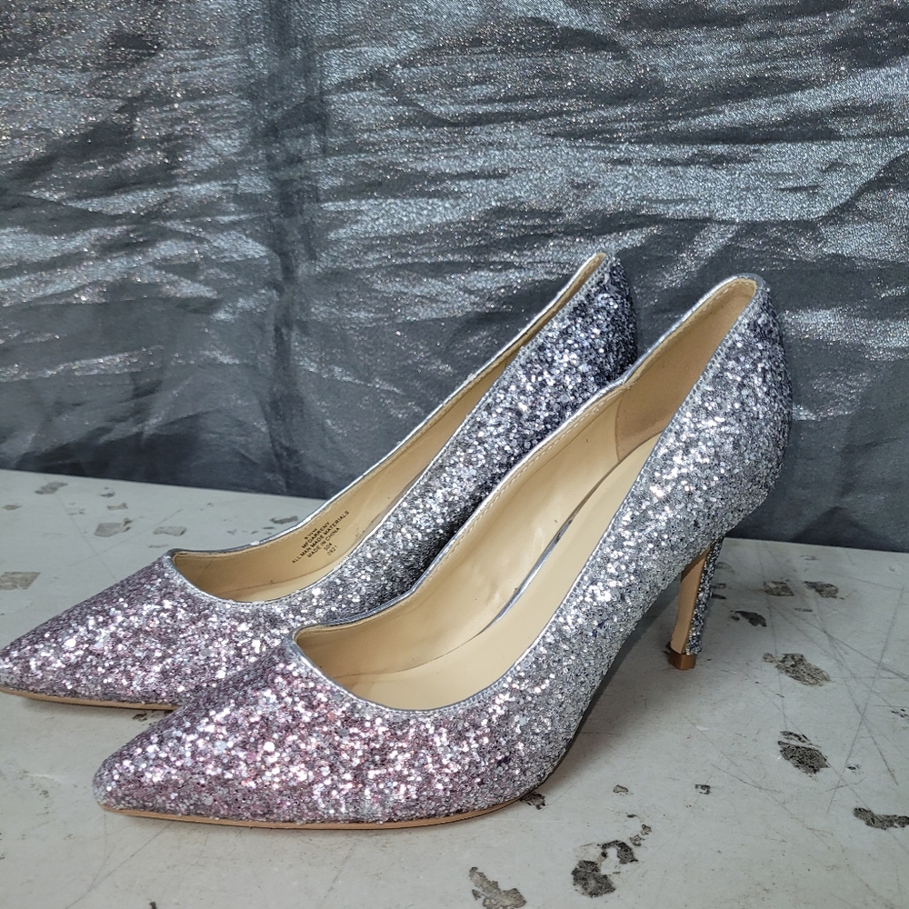 Marc Fisher Women's Silver Pink Ombre Glitter Darreny Pointed-Toe Pumps SZ 6.5